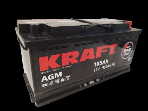 Аккумулятор автомобильный KRAFT AGM 105 R 