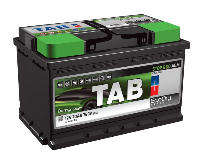 Аккумулятор автомобильный Tab EcoDry Stop&Go AGM 70 R 