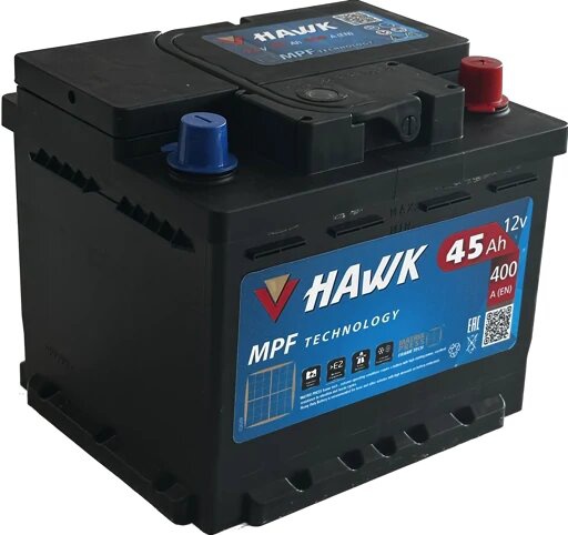 Аккумулятор автомобильный HAWK 45 R низк. 