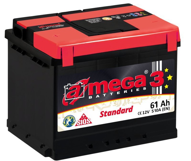 Аккумулятор автомобильный A-mega Standard 61 R low 