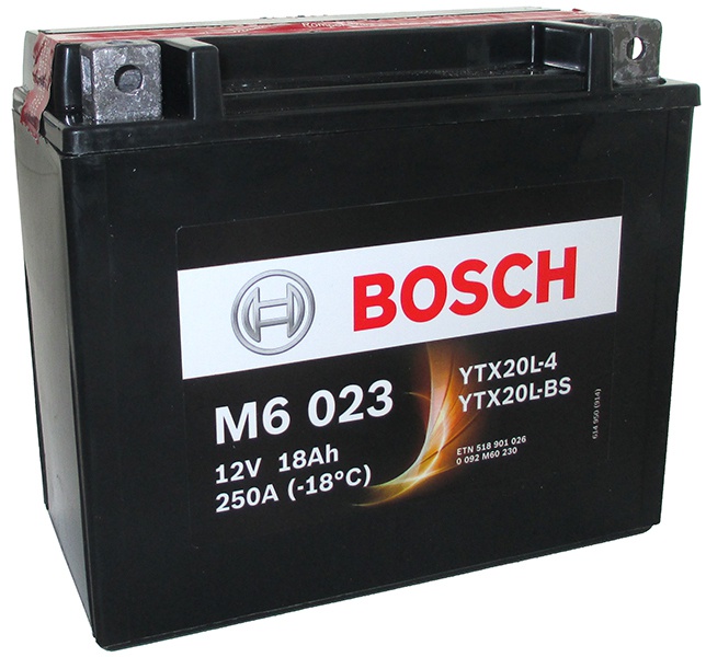 Аккумулятор для мотоциклов Bosch YTX20L-BS / YTX20L-4 18Ah 